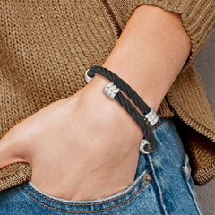 Chisel Stainless Steel Brushed and Polished Black IP-plated Wire Flexible Bangle SRB2593