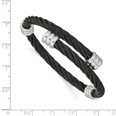 Chisel Stainless Steel Brushed and Polished Black IP-plated Wire Flexible Bangle SRB2593