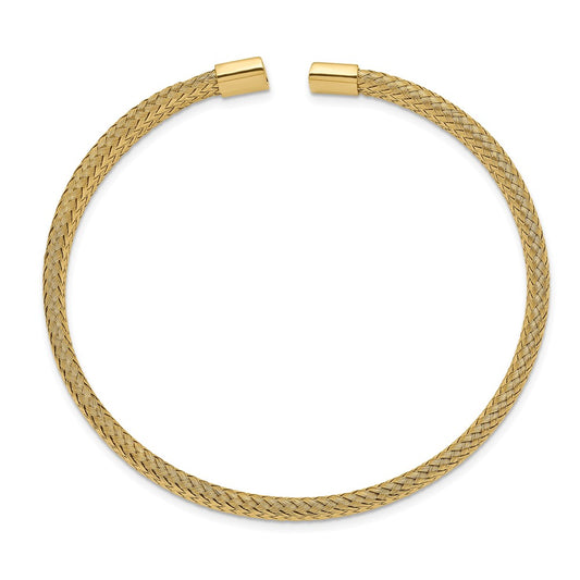Chisel Stainless Steel Polished Yellow IP-plated 6mm Mesh Wire Cuff Bangle SRB2599