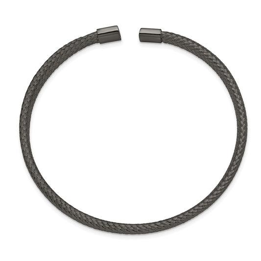Chisel Stainless Steel Polished Black IP-plated 6mm Mesh Wire Cuff Bangle SRB2600