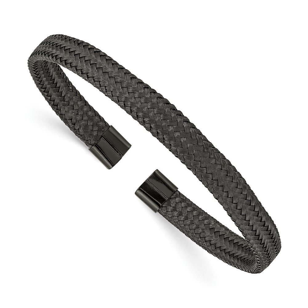 Chisel Stainless Steel Polished Black IP-plated 6mm Mesh Wire Cuff Bangle SRB2600
