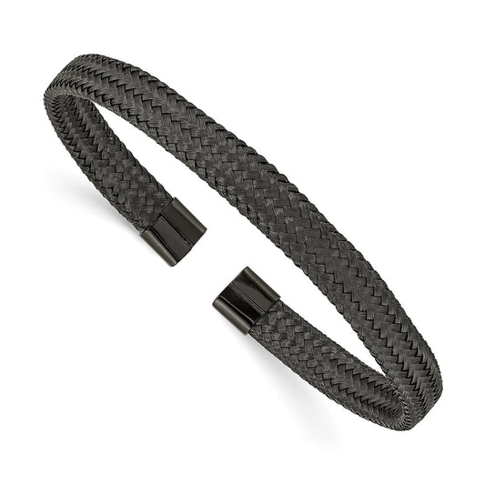 Chisel Stainless Steel Polished Black IP-plated 6mm Mesh Wire Cuff Bangle SRB2600