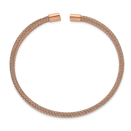 Chisel Stainless Steel Polished Rose IP-plated 6mm Mesh Wire Cuff Bangle SRB2601