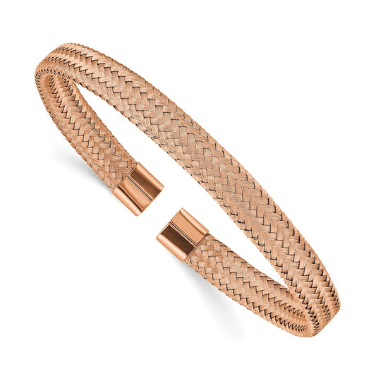 Chisel Stainless Steel Polished Rose IP-plated 6mm Mesh Wire Cuff Bangle SRB2601