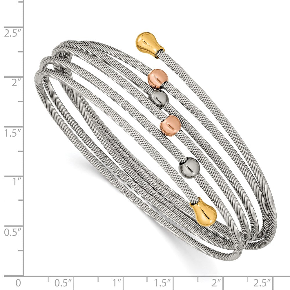 Chisel Stainless Steel Polished Rose and Yellow IP-plated Flexible Coil Bangle SRB2604