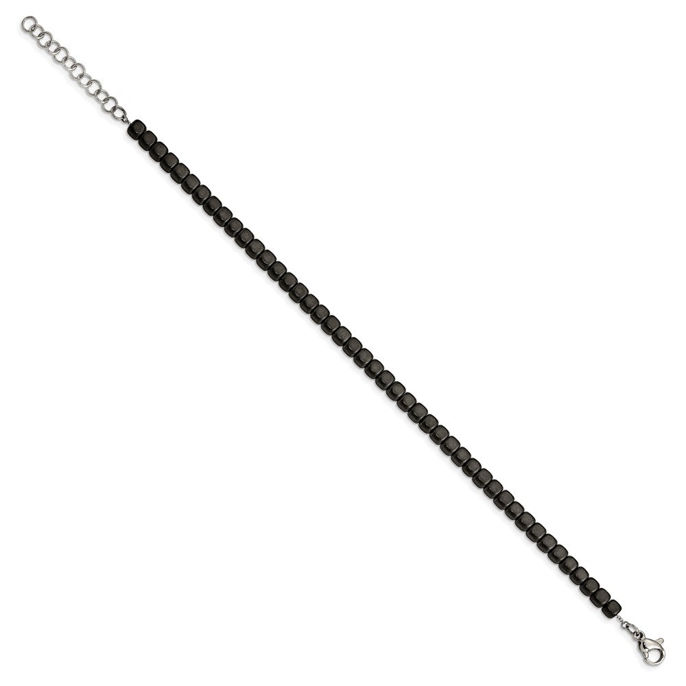 Chisel Stainless Steel Brushed and Polished Square Hematite Beaded 7 inch Bracelet with 1.25 inch Extension SRB2605-7