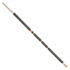 Chisel Stainless Steel Polished Rose IP-plated with Square Hematite Beads 7 inch Bracelet with 1.25 inch Extension SRB2607-7