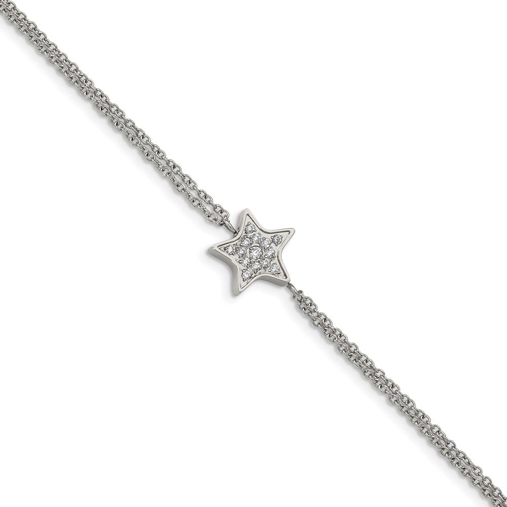 Chisel Stainless Steel Polished with CZ Star 6.25 inch Bracelet with 2 inch Extension SRB2608-6.25