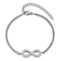 Chisel Stainless Steel Polished with CZ Infinity Symbol 6.25 inch Bracelet with 2 inch Extension SRB2616-6.25