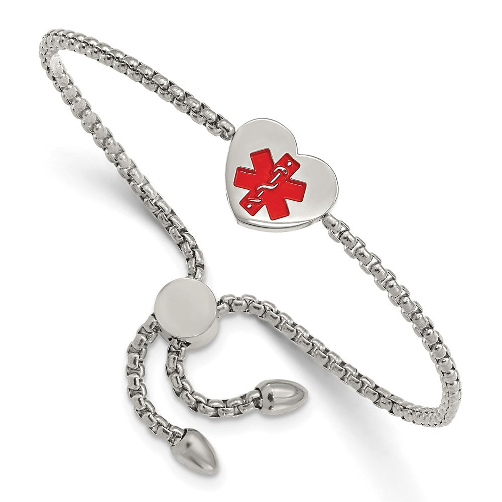 Chisel Stainless Steel Polished with Red Enamel Heart Medical ID Adjustable Bracelet SRB2638