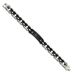 Chisel Stainless Steel Polished Black IP-plated 9 inch Cross ID Bracelet SRB2646-9
