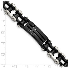 Chisel Stainless Steel Polished Black IP-plated 9 inch Cross ID Bracelet SRB2646-9