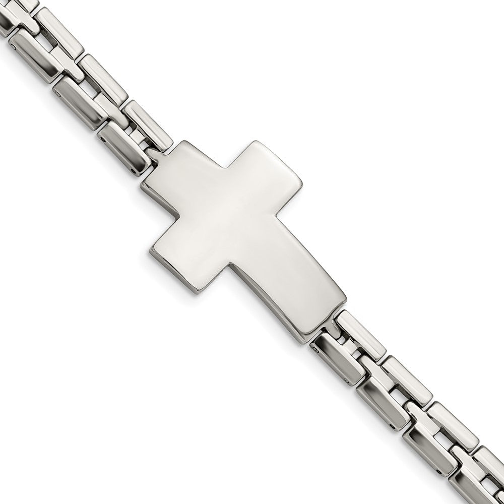 Chisel Stainless Steel Polished Cross 8 inch Link Bracelet SRB2650-8
