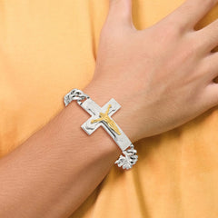 Chisel Stainless Steel Polished Yellow IP-plated Crucifix 8 inch Bracelet SRB2654-8