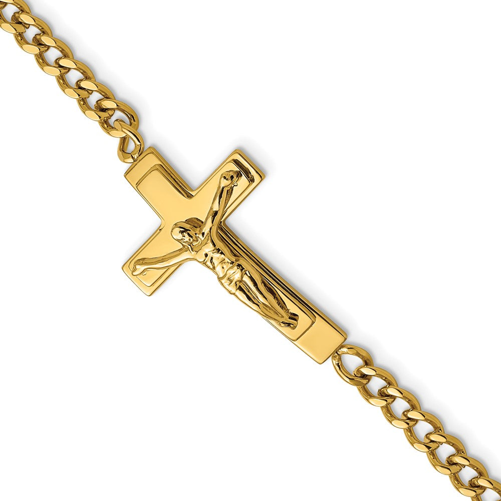 Chisel Stainless Steel Polished Yellow IP-plated Crucifix 8.5 inch Bracelet SRB2655-8