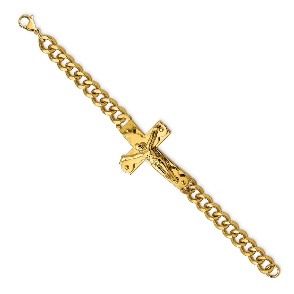 Chisel Stainless Steel Polished Yellow IP-plated Crucifix 8.25 inch Bracelet SRB2658-8.25