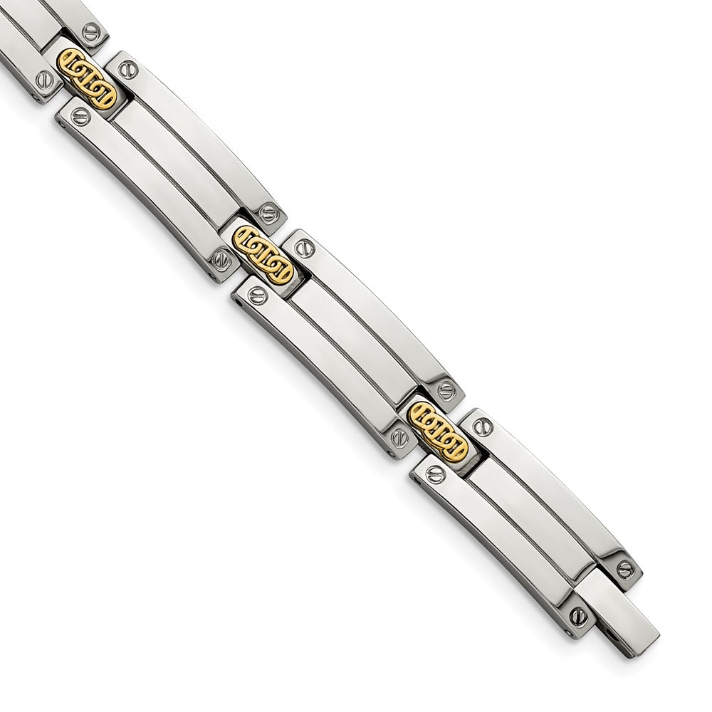 Chisel Stainless Steel with 14k Gold Accent Polished 8.5 inch Link Bracelet SRB2660-8.5