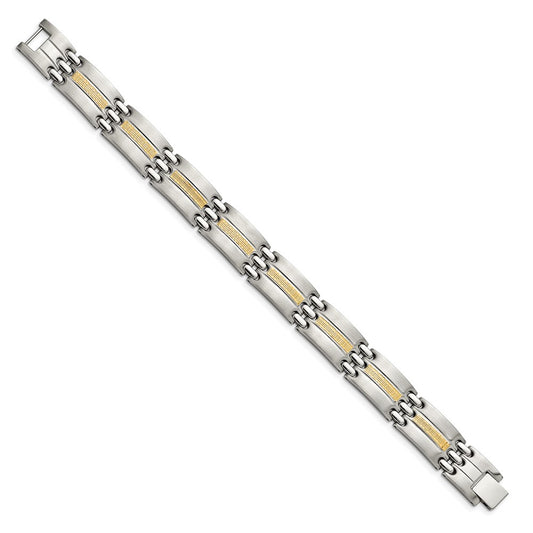 Chisel Stainless Steel with 14k Gold Accent Brushed and Polished 8.5 inch Link Bracelet SRB2661-8.5