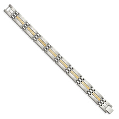 Chisel Stainless Steel with 14k Gold Accent Brushed and Polished 8.5 inch Link Bracelet SRB2661-8.5