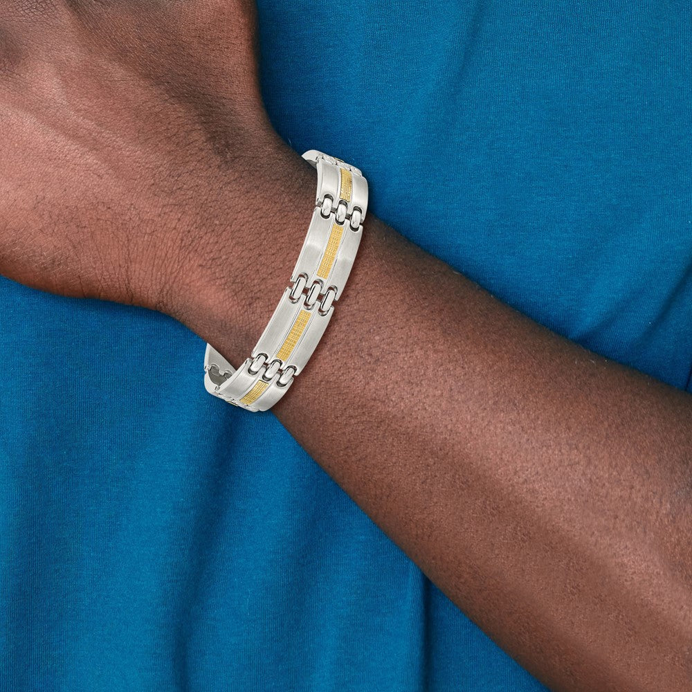 Chisel Stainless Steel with 14k Gold Accent Brushed and Polished 8.5 inch Link Bracelet SRB2661-8.5