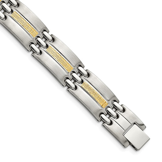 Chisel Stainless Steel with 14k Gold Accent Brushed and Polished 8.5 inch Link Bracelet SRB2661-8.5