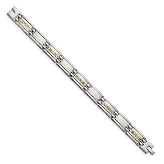 Chisel Stainless Steel with 14k Gold Accent Polished 8.75 inch Link Bracelet SRB2662-8.75