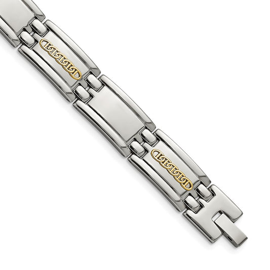 Chisel Stainless Steel with 14k Gold Accent Polished 8.75 inch Link Bracelet SRB2662-8.75