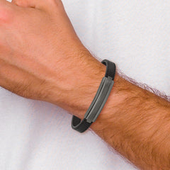 Chisel Stainless Steel Brushed and Polished Gun Metal IP-plated Black Rubber 8.5 inch Bracelet SRB2665-8.5
