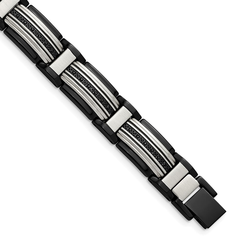 Chisel Stainless Steel Polished Black IP-plated with Black CZ 8.75 inch Link Bracelet SRB2668-8.75