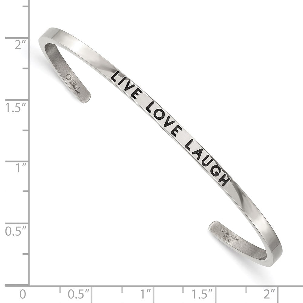 Chisel Stainless Steel Polished and Enameled with Crystal LIVE LOVE LAUGH 3mm Cuff Bangle SRB2670