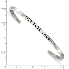 Chisel Stainless Steel Polished and Enameled with Crystal LIVE LOVE LAUGH 3mm Cuff Bangle SRB2670