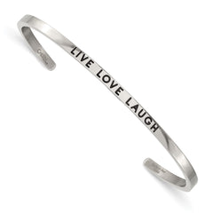 Chisel Stainless Steel Polished and Enameled with Crystal LIVE LOVE LAUGH 3mm Cuff Bangle SRB2670