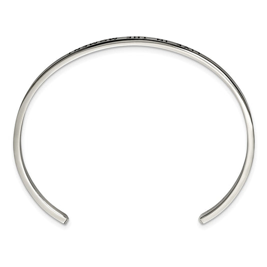 Chisel Stainless Steel Polished and Enameled with Crystal LIVE IN THE MOMENT 3mm Cuff Bangle SRB2671