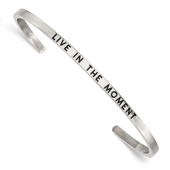 Chisel Stainless Steel Polished and Enameled with Crystal LIVE IN THE MOMENT 3mm Cuff Bangle SRB2671