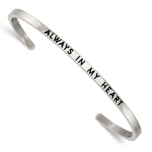 Chisel Stainless Steel Polished and Enameled with Crystal ALWAYS IN MY HEART 3mm Bangle SRB2672