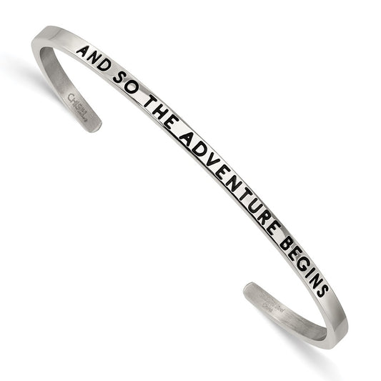 Chisel Stainless Steel Polished and Enameled with Crystal AND SO THE ADVENTURE BEGINS 3mm Bangle SRB2673