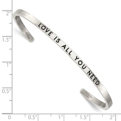 Chisel Stainless Steel Polished and Enameled with Crystal LOVE IS ALL YOU NEED 3mm Cuff Bangle SRB2674