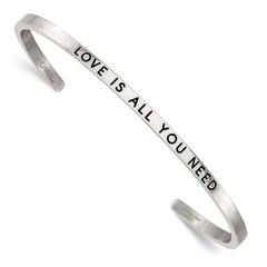 Chisel Stainless Steel Polished and Enameled with Crystal LOVE IS ALL YOU NEED 3mm Cuff Bangle SRB2674