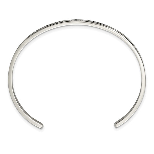 Chisel Stainless Steel Polished and Enameled with Crystal LOVE YOU MORE 3mm Cuff Bangle SRB2675