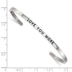 Chisel Stainless Steel Polished and Enameled with Crystal LOVE YOU MORE 3mm Cuff Bangle SRB2675