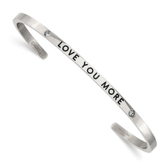 Chisel Stainless Steel Polished and Enameled with Crystal LOVE YOU MORE 3mm Cuff Bangle SRB2675