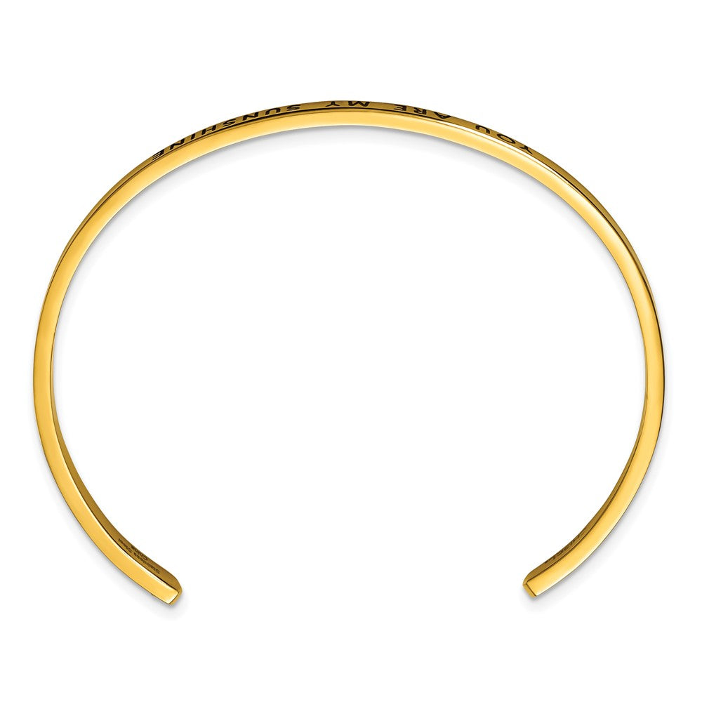 Chisel Stainless Steel Polished Yellow IP-plated and  Enameled with Crystal YOU ARE MY SUNSHINE 3mm Cuff Bangle SRB2676
