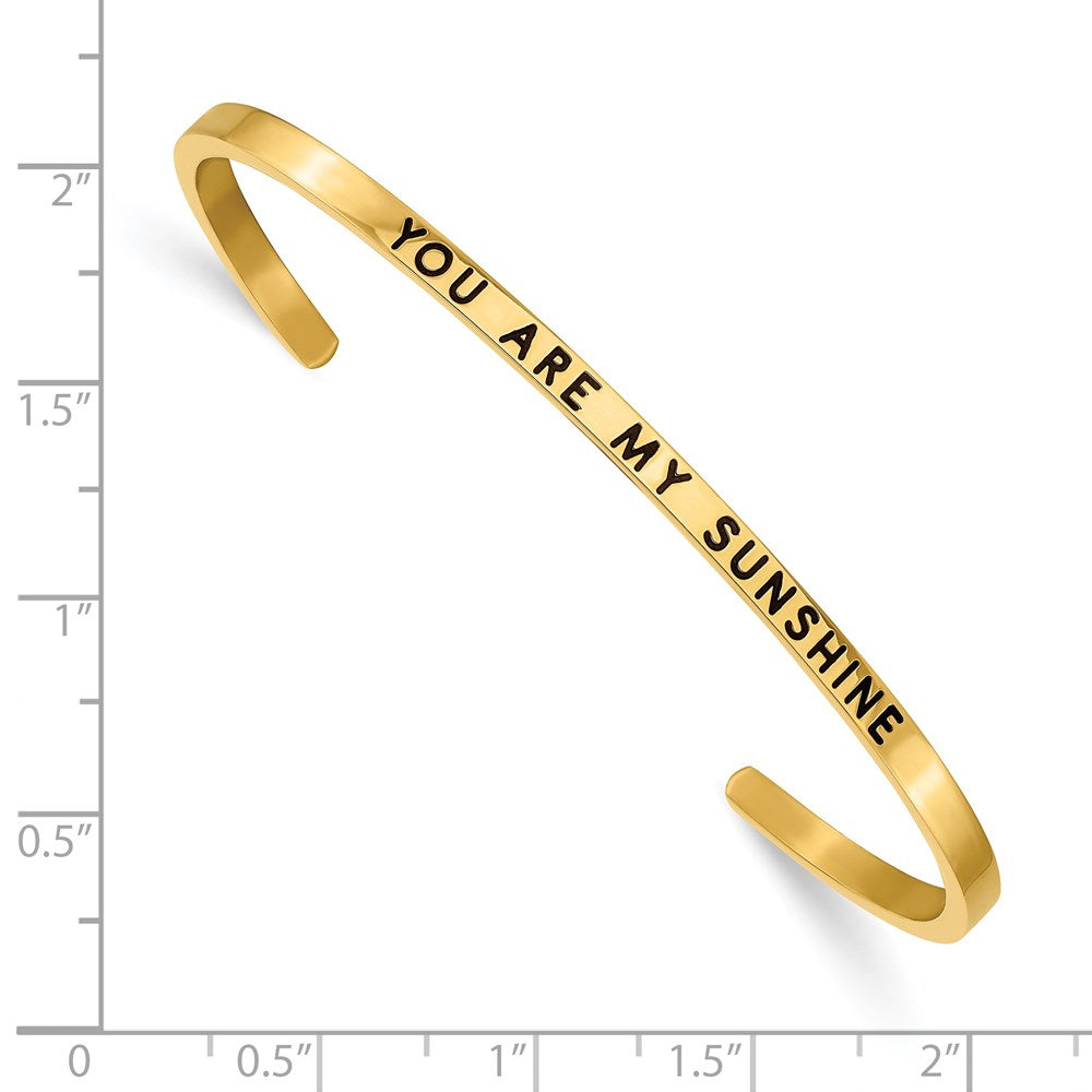 Chisel Stainless Steel Polished Yellow IP-plated and  Enameled with Crystal YOU ARE MY SUNSHINE 3mm Cuff Bangle SRB2676