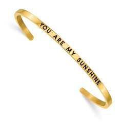 Chisel Stainless Steel Polished Yellow IP-plated and  Enameled with Crystal YOU ARE MY SUNSHINE 3mm Cuff Bangle SRB2676