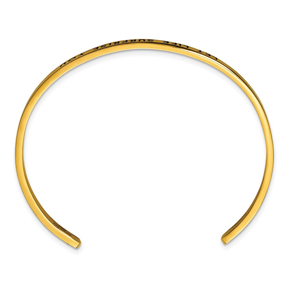 Chisel Stainless Steel Polished Yellow IP-plated and Enameled with Crystal LET LIFE SURPRISE YOU 3mm Cuff Bangle SRB2677