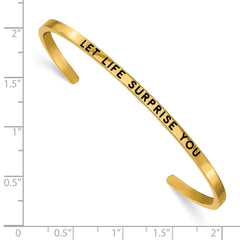 Chisel Stainless Steel Polished Yellow IP-plated and Enameled with Crystal LET LIFE SURPRISE YOU 3mm Cuff Bangle SRB2677