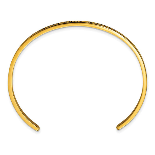 Chisel Stainless Steel Polished Yellow IP-plated and Enameled with Crystal FOLLOW YOUR HEART 3mm Cuff Bangle SRB2678