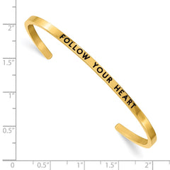 Chisel Stainless Steel Polished Yellow IP-plated and Enameled with Crystal FOLLOW YOUR HEART 3mm Cuff Bangle SRB2678