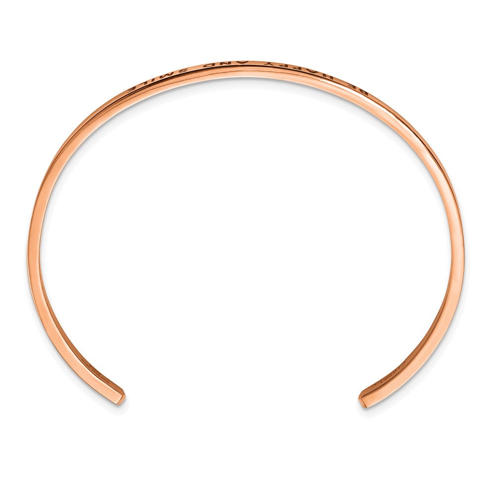 Chisel Stainless Steel Polished Rose IP-plated and Enameled with Crystal BE HAPPY AND SMILE 3mm Cuff Bangle SRB2681