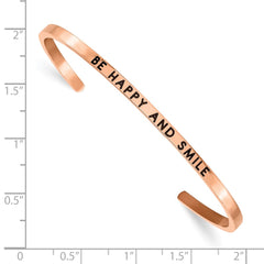 Chisel Stainless Steel Polished Rose IP-plated and Enameled with Crystal BE HAPPY AND SMILE 3mm Cuff Bangle SRB2681